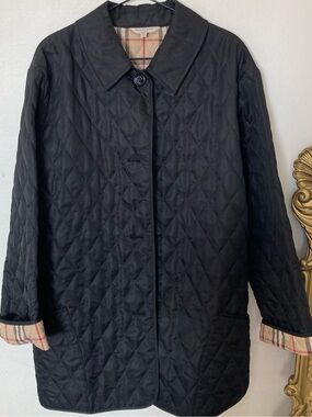 Burberry Black Quilted Puffer Coat with Signature Check Trim